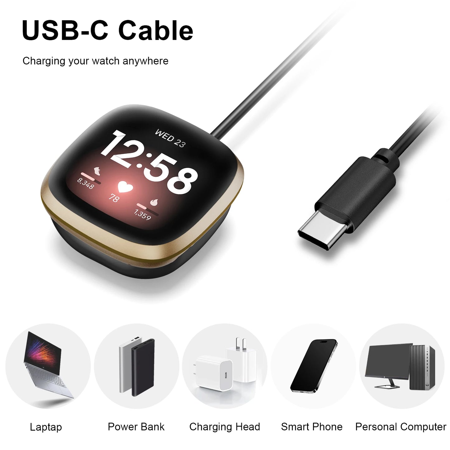 Charging Dock for Fitbit Versa 4/Versa 3/Sense 2