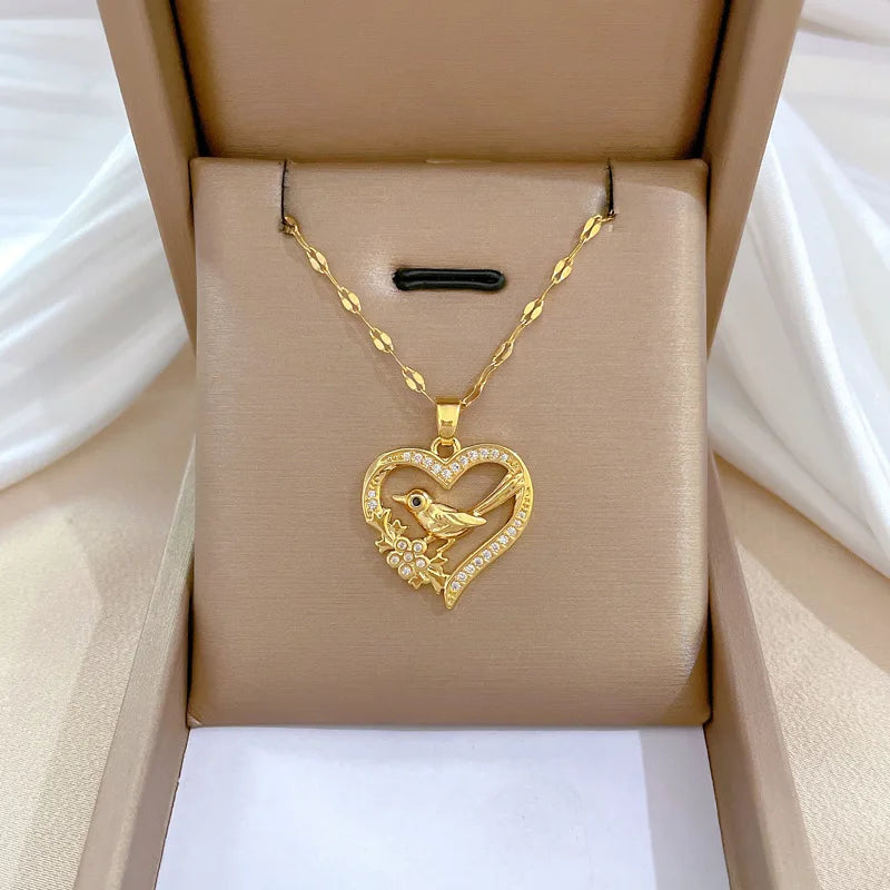 Koreanische Licht Luxus Shell Perle Halskette Für Frauen Edelstahl Micro Intarsien Zirkon Liebe Herz Mond Choker Hochzeit Schmuck