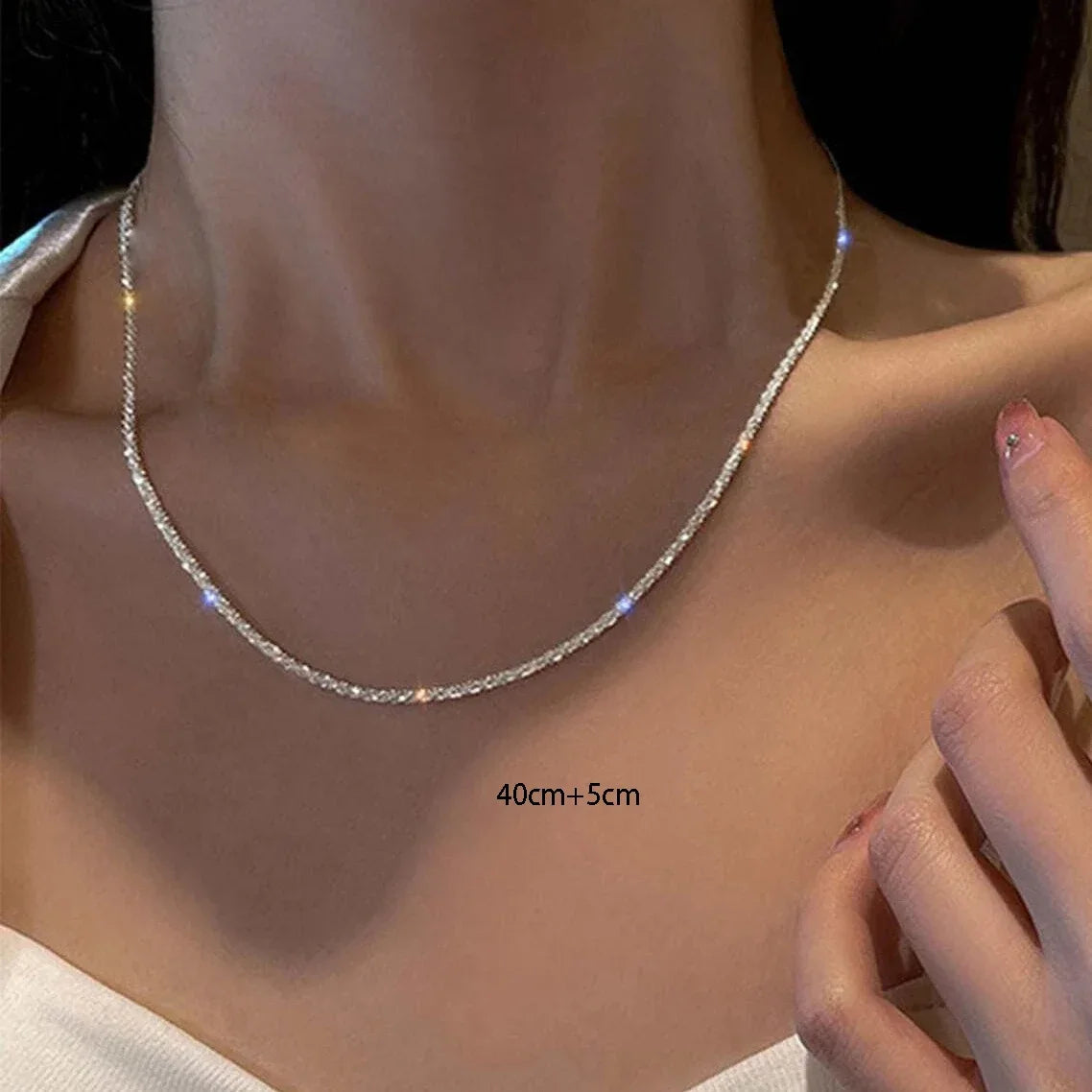 Silber Farbe Funkelnde Halskette Für Frauen Trendy Schlüsselbein Kette Choker Mädchen Hochzeit Partei Schmuck Zubehör