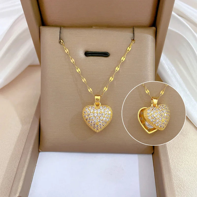 Koreanische Licht Luxus Shell Perle Halskette Für Frauen Edelstahl Micro Intarsien Zirkon Liebe Herz Mond Choker Hochzeit Schmuck