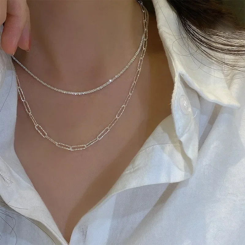 Silber Farbe Funkelnde Halskette Für Frauen Trendy Schlüsselbein Kette Choker Mädchen Hochzeit Partei Schmuck Zubehör