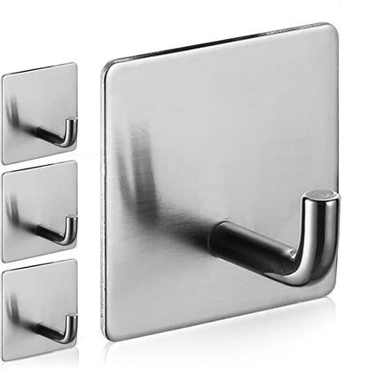4 Pack Adhesive Hooks Heavy Duty Stick on Wall Door Hanger Waterproof 304 Stainless Steel Towel Hooks Adhesive Storage Holder