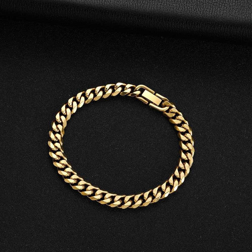 Width 8MM 316L Titanium Steel Golden Black Cuban Chain Bracelet Fashion Hip Hop Men's Jewelry Party Gift 18/20/22CM