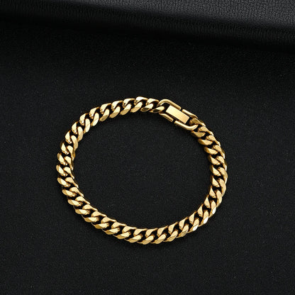 Width 8MM 316L Titanium Steel Golden Black Cuban Chain Bracelet Fashion Hip Hop Men's Jewelry Party Gift 18/20/22CM