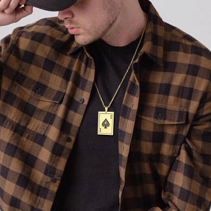 Vnox Punk Lucky Ace Of Spades Men's Necklace, Cool Rock Poker Pendant for Male, Stainless Steel Casino Fortune Playing Cards