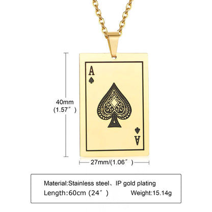 Vnox Punk Lucky Ace Of Spades Men's Necklace, Cool Rock Poker Pendant for Male, Stainless Steel Casino Fortune Playing Cards
