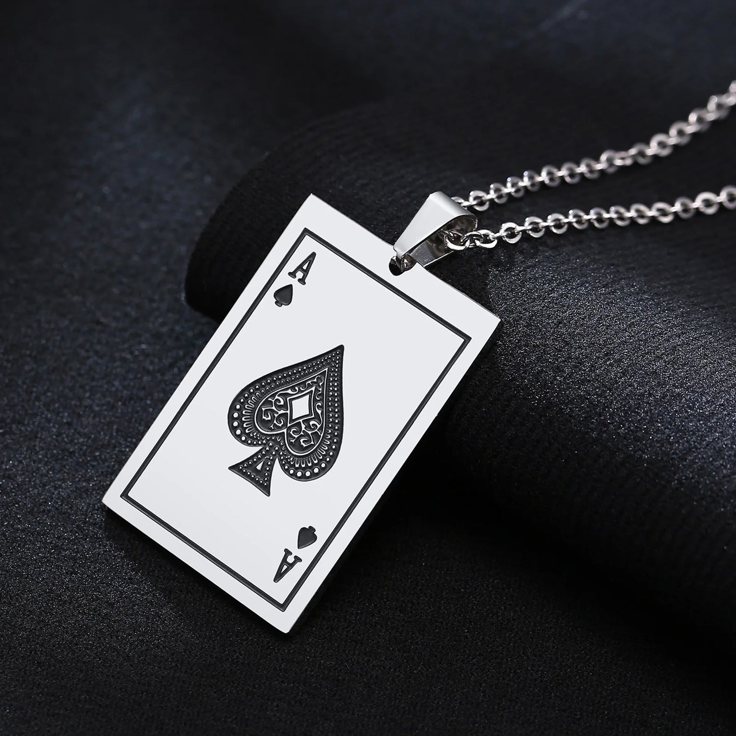 Vnox Punk Lucky Ace Of Spades Men's Necklace, Cool Rock Poker Pendant for Male, Stainless Steel Casino Fortune Playing Cards