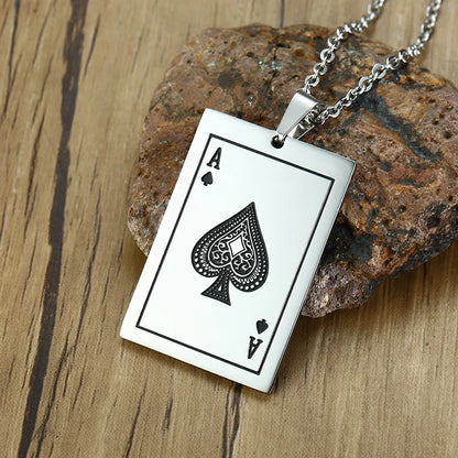 Vnox Punk Lucky Ace Of Spades Men's Necklace, Cool Rock Poker Pendant for Male, Stainless Steel Casino Fortune Playing Cards