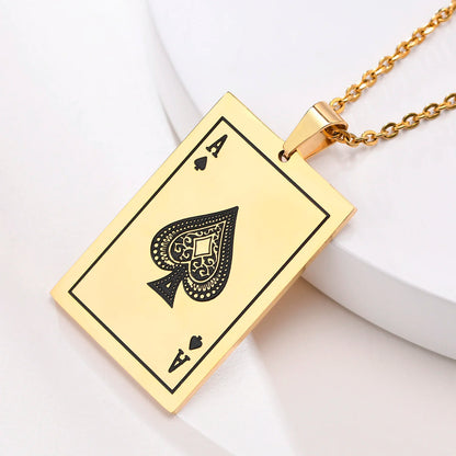 Vnox Punk Lucky Ace Of Spades Men's Necklace, Cool Rock Poker Pendant for Male, Stainless Steel Casino Fortune Playing Cards