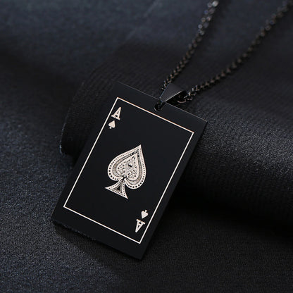 Vnox Punk Lucky Ace Of Spades Men's Necklace, Cool Rock Poker Pendant for Male, Stainless Steel Casino Fortune Playing Cards