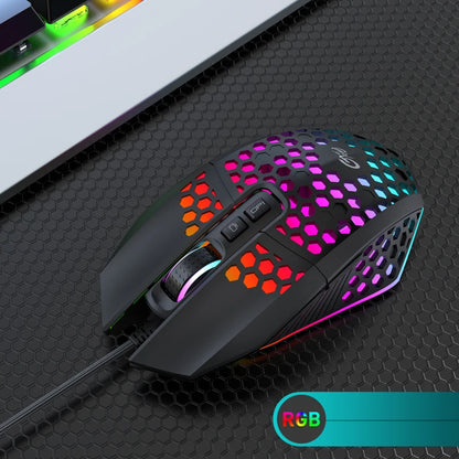 X801 Wired Gaming Mouse Design 7 Programmable Buttons Honeycomb Gaming Mouse RGB Backlit One-Click Desktop Gamer Mouse