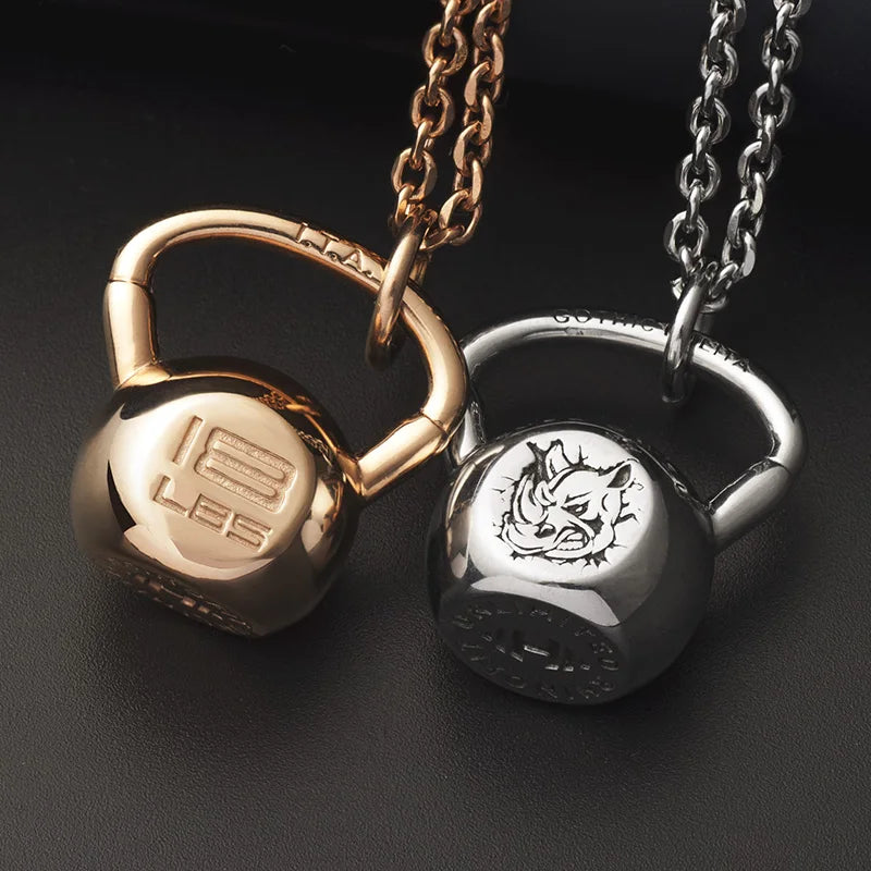 Kettlebell Halskette Fitness für Damen und Herren Nashornkopf Logo Edelstahl Anhänger mygrillz