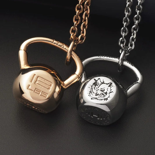 Kettlebell Halskette Fitness für Damen und Herren Nashornkopf Logo Edelstahl Anhänger mygrillz
