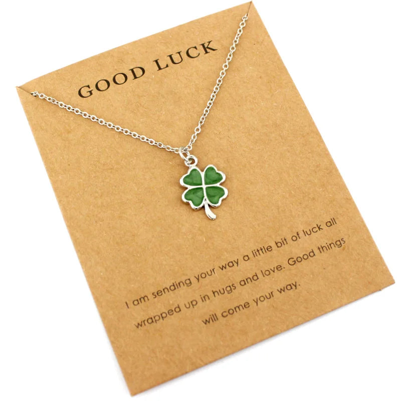 Glückskleeblatt-Anhänger mit vierblättrigem Kleeblatt, Halsketten mit Wellen, Meeresschildkröte, Schmuck für Frauen, Weihnachtsgeschenk für Liebhaber