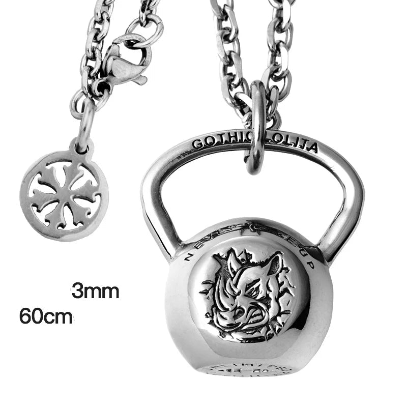 Kettlebell Halskette Fitness für Damen und Herren Nashornkopf Logo Edelstahl Anhänger mygrillz