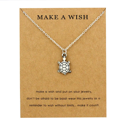 Glückskleeblatt-Anhänger mit vierblättrigem Kleeblatt, Halsketten mit Wellen, Meeresschildkröte, Schmuck für Frauen, Weihnachtsgeschenk für Liebhaber