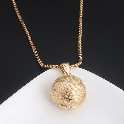 Hip Hop 3D Basketball Pendants Necklaces I Love Basketball Sports Charms Circle Oval Baseball Rugby Men Punk Jewelry Gift