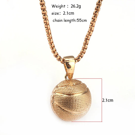 Hip Hop 3D Basketball Pendants Necklaces I Love Basketball Sports Charms Circle Oval Baseball Rugby Men Punk Jewelry Gift