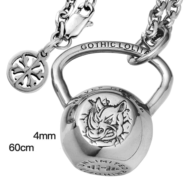 Kettlebell Halskette Fitness für Damen und Herren Nashornkopf Logo Edelstahl Anhänger mygrillz