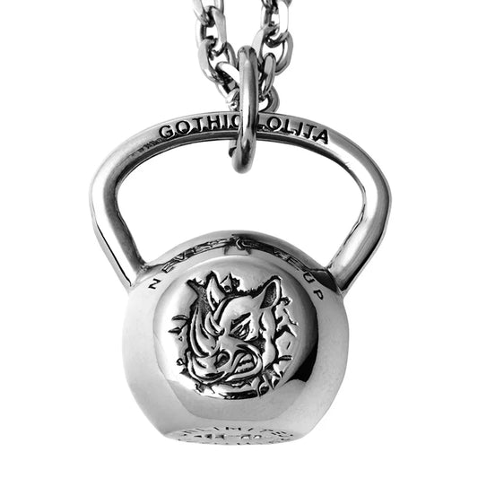 Kettlebell Halskette Fitness für Damen und Herren Nashornkopf Logo Edelstahl Anhänger mygrillz