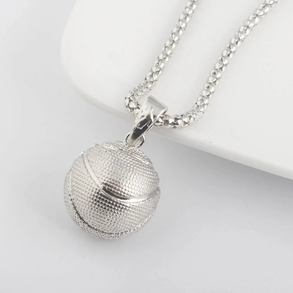 Hip Hop 3D Basketball Pendants Necklaces I Love Basketball Sports Charms Circle Oval Baseball Rugby Men Punk Jewelry Gift
