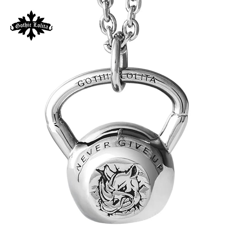 Kettlebell Halskette Fitness für Damen und Herren Nashornkopf Logo Edelstahl Anhänger mygrillz