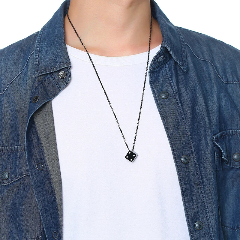 Vnox Men's Cool Cube Dice Style Necklaces Stainless Steel Male Lucky Gifts for Him Jewelry