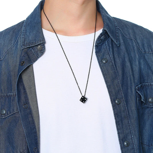 Vnox Men's Cool Cube Dice Style Necklaces Stainless Steel Male Lucky Gifts for Him Jewelry