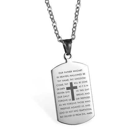 Bible Verse Necklace Cross Stainless Steel Our Father Necklace Tag Pendant Religious Jewelry Black For Christian Prayer Gift