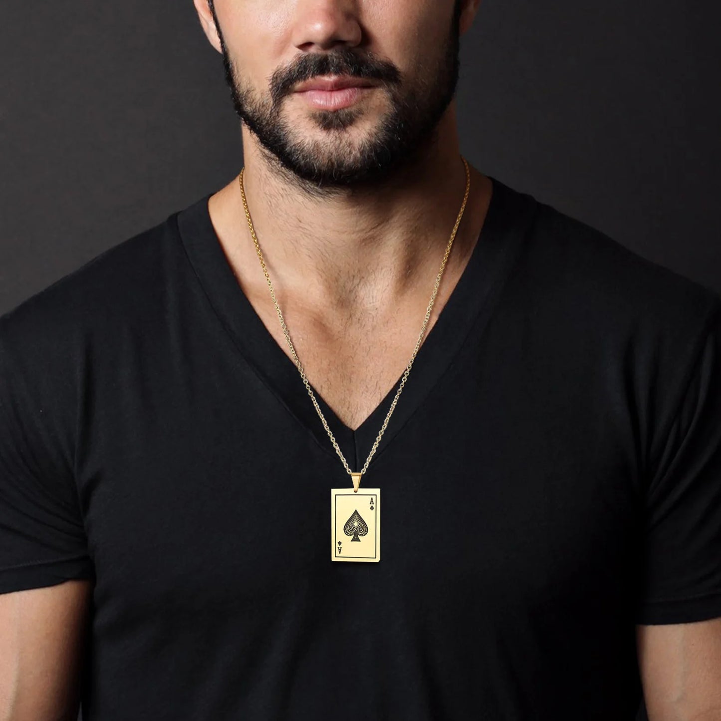 Vnox Punk Lucky Ace Of Spades Men's Necklace, Cool Rock Poker Pendant for Male, Stainless Steel Casino Fortune Playing Cards