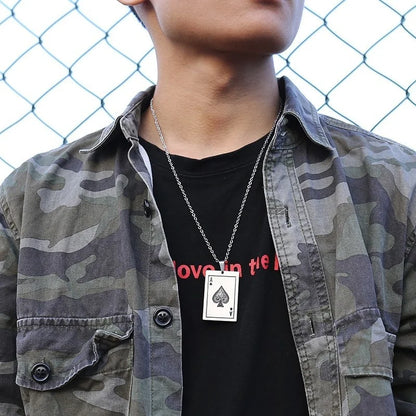 Vnox Punk Lucky Ace Of Spades Men's Necklace, Cool Rock Poker Pendant for Male, Stainless Steel Casino Fortune Playing Cards