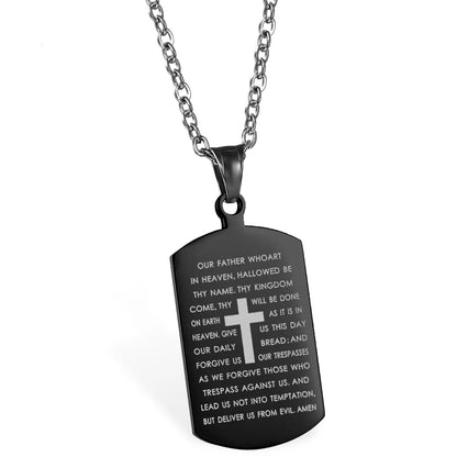Bible Verse Necklace Cross Stainless Steel Our Father Necklace Tag Pendant Religious Jewelry Black For Christian Prayer Gift