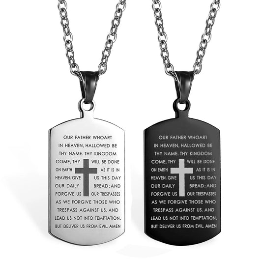 Bible Verse Necklace Cross Stainless Steel Our Father Necklace Tag Pendant Religious Jewelry Black For Christian Prayer Gift