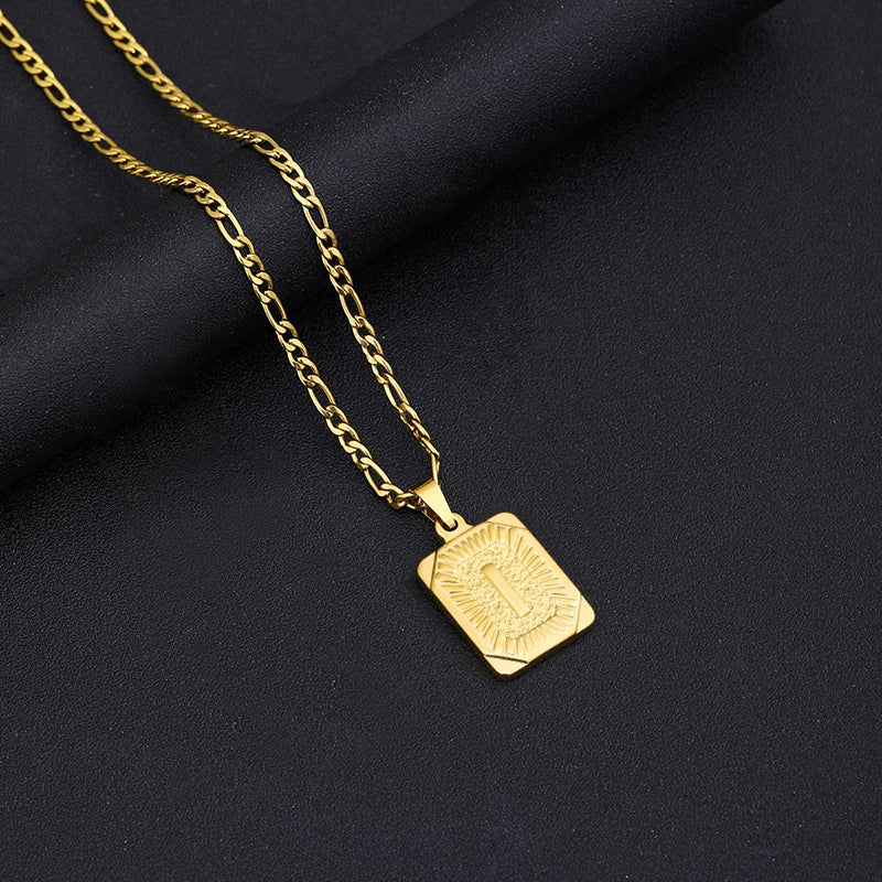 Initial Letter Pendant Necklace Stainless Steel Golden Cuban Chain A-Z Alphabet Name Jewelry For Men Women Gift