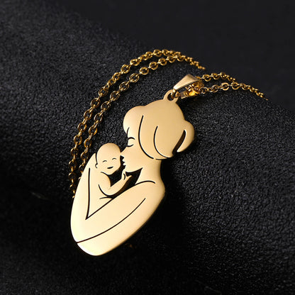 Teamer Family Baby Mom Mother Necklace Stainless Steel Pregnant Love Heart Pendant Neck Chain Women Jewelry Mother's Day Gifts