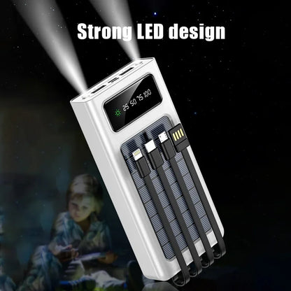Lenovo Solar Power Bank 200000mah Built 4 Cables Portable Fast Charging Usb Ports Charger Powerbank For Iphone Xiaomi Samsung