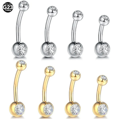 1Pcs G23 Titanium 14G Gold Color Belly Button Rings, Navel Nombril Piercing CZ Gem 6/8/10/12mm Bar Belly Piercing Sexy Jewelry