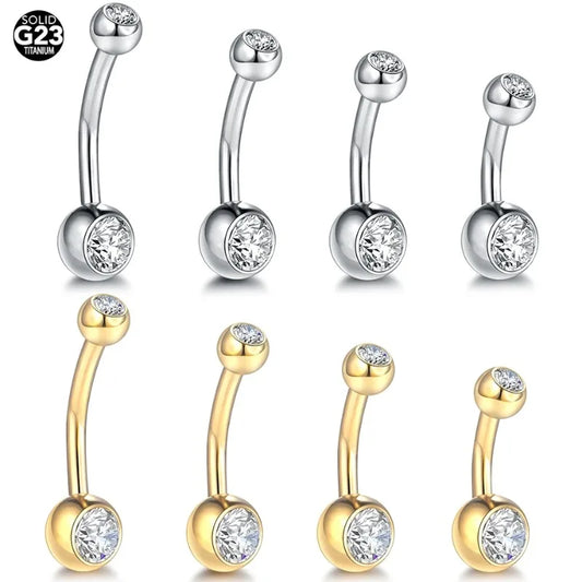 1Pcs G23 Titanium 14G Gold Color Belly Button Rings, Navel Nombril Piercing CZ Gem 6/8/10/12mm Bar Belly Piercing Sexy Jewelry
