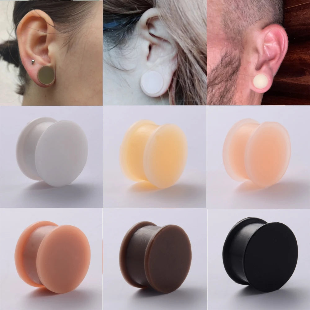 1 Pair Silicone Flexible Thick Ear stretcher Flared Plugs Solid Flesh Tunnel Big Size Ear Gauge Expandar Ear Piercing Jewelry  3mm-50mm