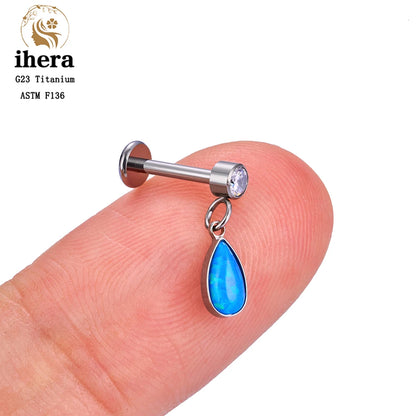 ASTM F136 G23 Titanium Piercing Water Drop Opal Stud Earrings 16G Labret Lip Ring Ear Tragus Cartilage Helix Daith Body Jewelry