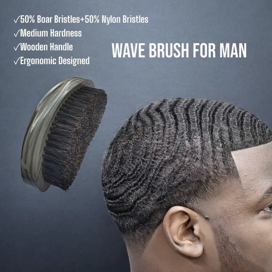 Gracemen Wave Brush 360 Grooming Brush for Wave Hairs Gray Finish Wooden Handle Men's Beard Brush