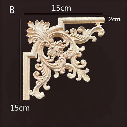 Wood Applique Corner Natural Floral Wood Carved Figurine Craft Home Decoration Accessories Background Wall Decoration Decal