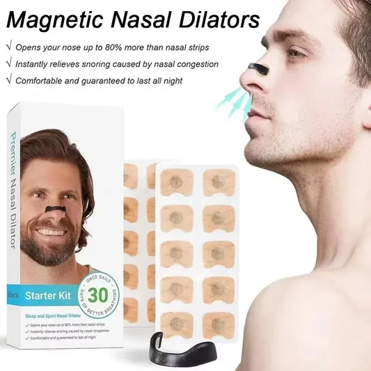 Nasal Breathing Dilators Starter Kit Magnetic Nasal Strips Nose Tabs Sleep and Sports Increase Air Intake Reduce Snoring Device