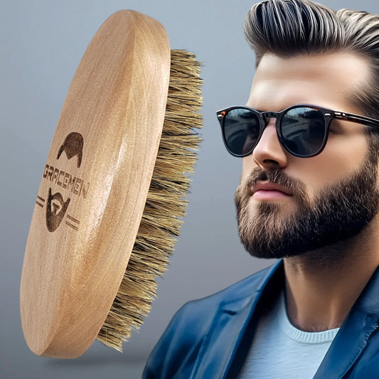 Gracemen Beard Brush 100% Boar Bristles and Natrual Wooden Handle Men's Facial Hair Grooming Cleaning Brush