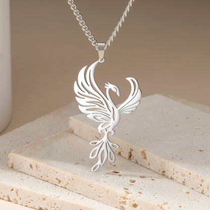 Dawapara Mythological Animals Phoenix Necklace Powerful Totem Celtic Crescent Moon Protection Amulet Stainless Steel Jewelry