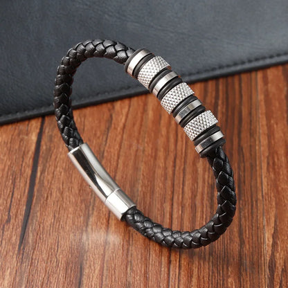Simple Fashion Stainless Steel Genuine Leather Men's Charm Magnet Jack Accessories Jewelry Gifts Bracelet