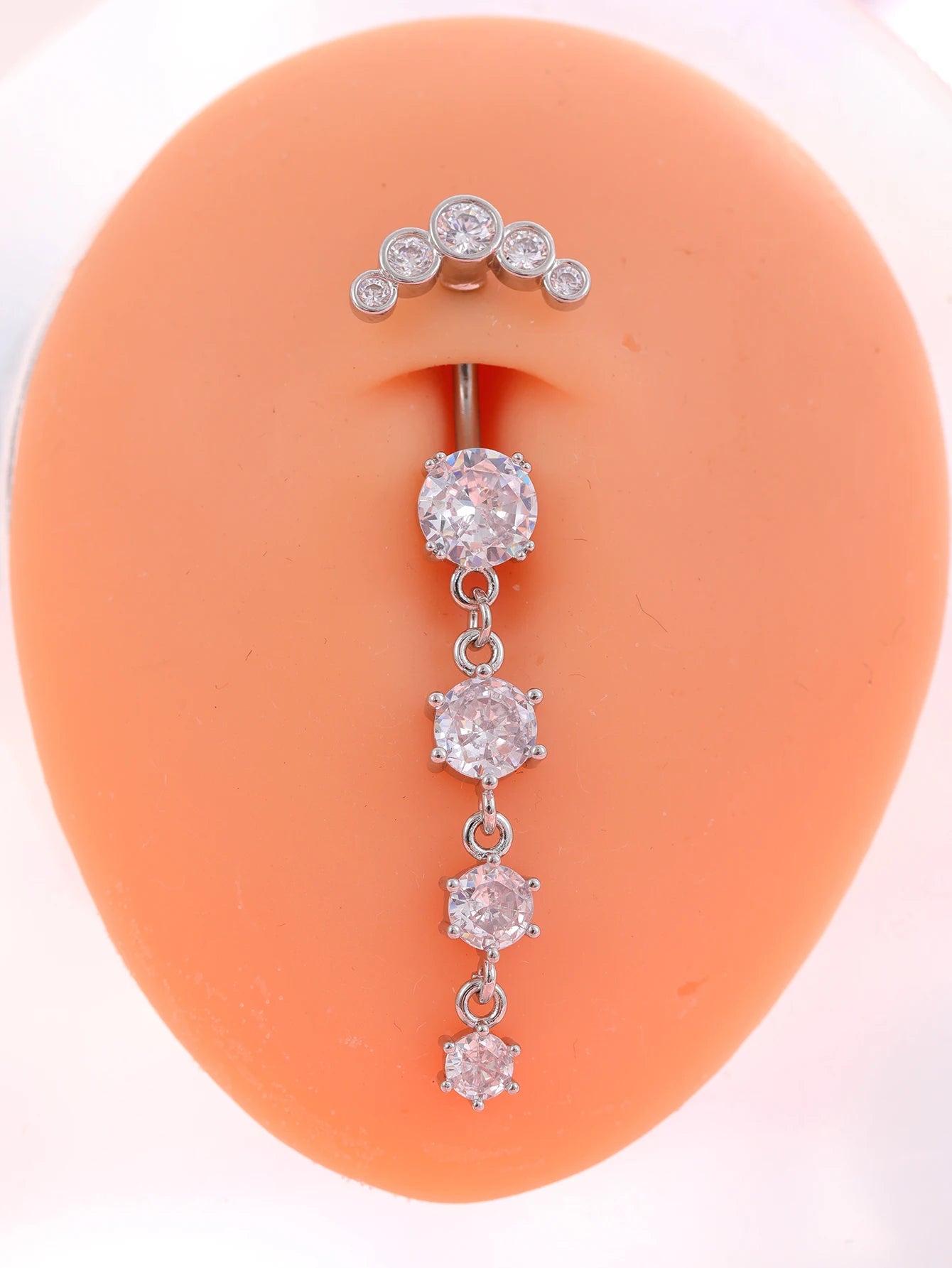 Gold Color Stainless Steel Belly Button Ring Long Dangled Flower Crystal Navel Belly Piercing Rings for Women Sexy Jewelry