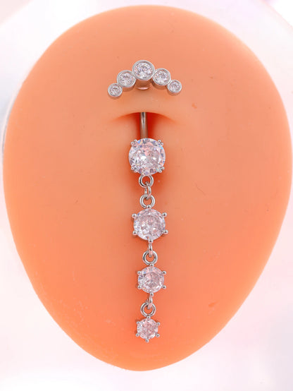 Gold Color Stainless Steel Belly Button Ring Long Dangled Flower Crystal Navel Belly Piercing Rings for Women Sexy Jewelry