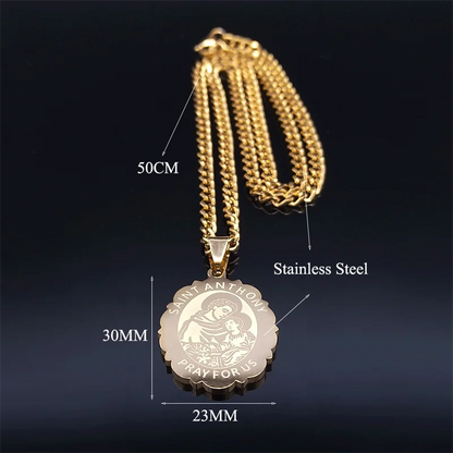 SAINT ANTHONY PRAY FOR US Archangel Stainless Steel Hip Hop Necklace Women Gold Color Flower Necklaces Jewelry Gifts N3191GDS05