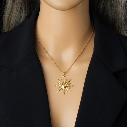 DIEYURO 316L Stainless Steel Golden Fashion Sun Pendant Necklace For Women Girl . New Concise Solar Neck Chain Jewelry Gift.